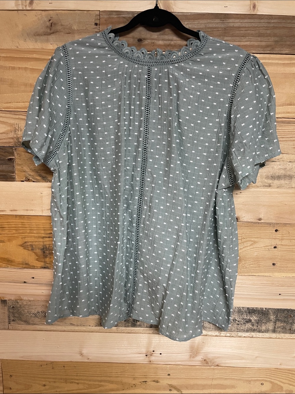Perch by Blu Pepper size 1X Sage Swedish Dot Short Sleeve Lightweight Blouse